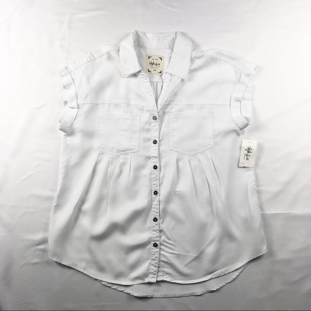 White Casual Button Shirt with Cuffed Sleeves